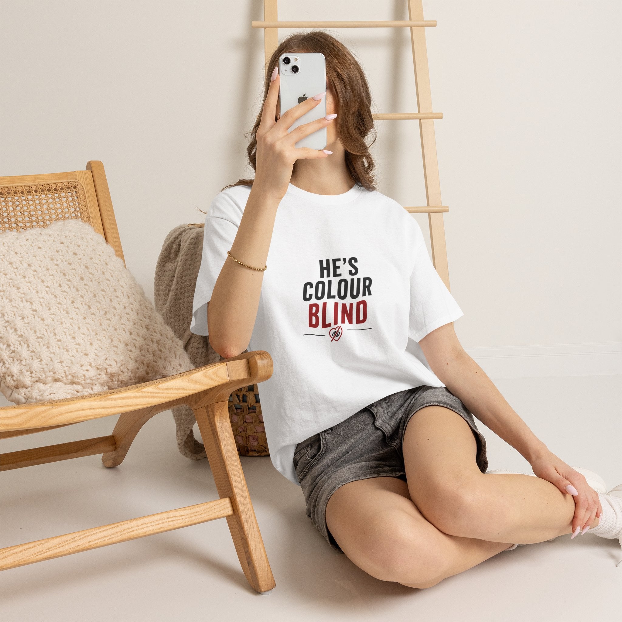 He's Colour Blind T-Shirt — Funny Graphic Tee for Couples & Pride Awareness