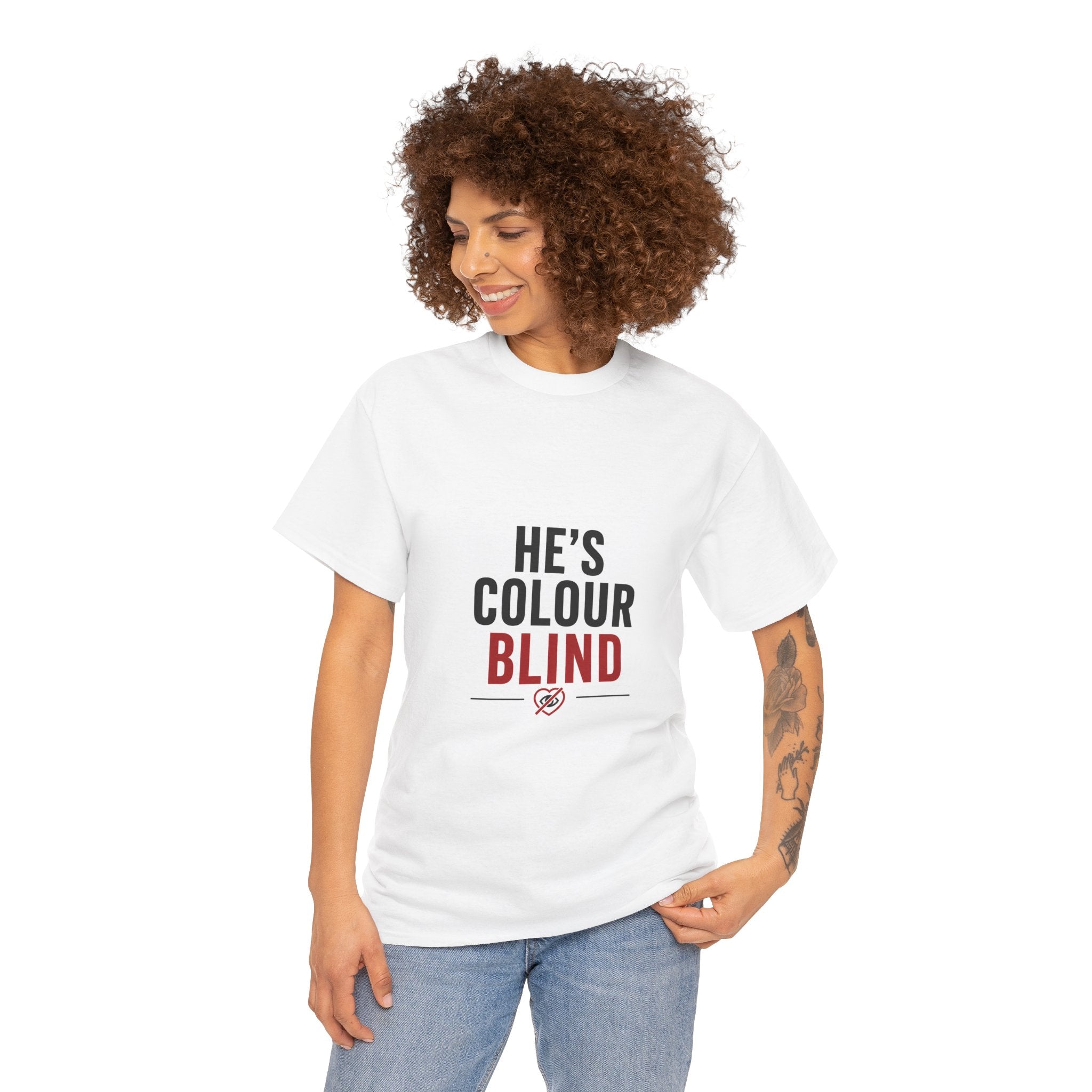 He's Colour Blind T-Shirt — Funny Graphic Tee for Couples & Pride Awareness