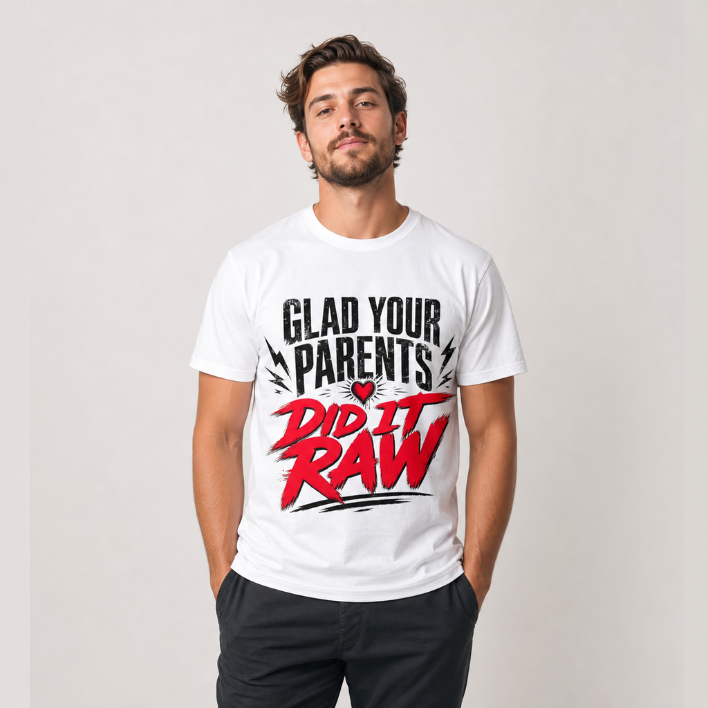 Did It Raw T-Shirt  "Glad Your Parents Did It Raw" Graphic Tee (Love You Back Print)